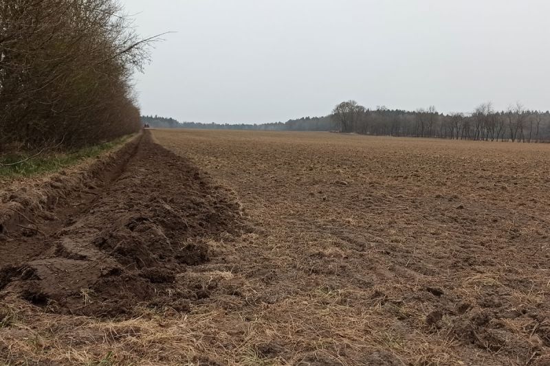 04. April: Der Modell-Acker wird gepflügt.